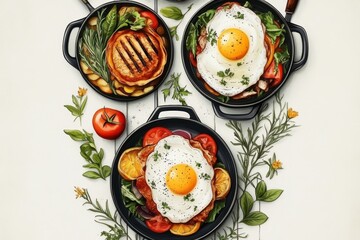 A vintage-style poster of a canteen menu, featuring illustrated trays of food with retro typography and muted earth tones for a nostalgic feel