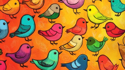Obraz premium This drawing shows a collection of birds in different colors. It's perfect for teaching kids about birds. 69f3