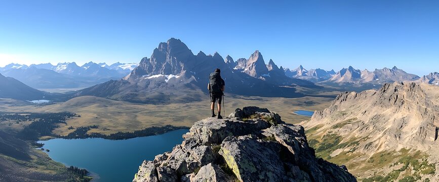 Adventurous Hiker Mountaintop Panorama