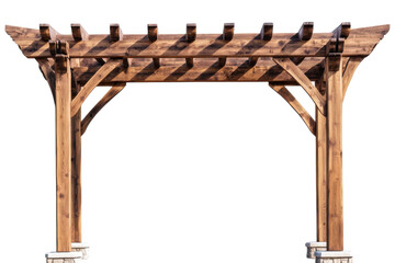 Rustic wooden pergola stands majestically against a bright backdrop inviting outdoor relaxation isolated on transparent background