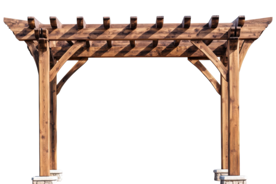 Rustic wooden pergola stands majestically against a bright backdrop inviting outdoor relaxation isolated on transparent background