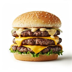 A Close-Up of a Juicy Double Cheeseburger on a Sesame Seed Bun