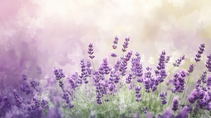 Naklejka premium A beautiful field of blooming purple lavender flowers swaying gently