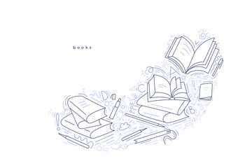 Open books. Hand drawn vector art line design