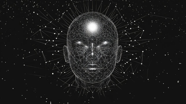 Face recognition low poly wireframe banner vector template. Futuristic computer technology, smart identification system poster polygonal design. Facial scan 3d mesh art with connected dots