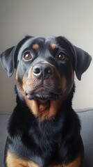 Fototapeta premium A hyperrealistic Rottweiler dog in natural light with detailed fur texture