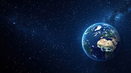 Obraz premium Soft focus reveals Earth in the lower corner, surrounded by countless stars in a minimalist, dark atmosphere