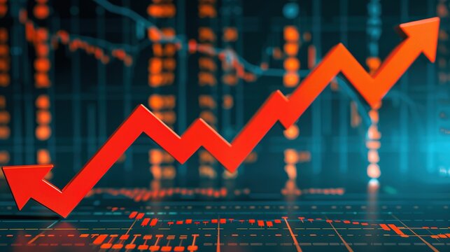Close-up of a downward arrow graph on a digital screen with financial charts, symbolizing an earnings miss, financial decline, and market analysis concepts.