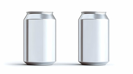 Two Blank Metallic Silver Aluminum Cans On A White Background In A Studio Product Shot Setting With Subtle Highlights And Realistic Detail For A
