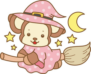 Cute Monkey Halloween vector icon. Funny baby Monkey animal series Halloween illustration.