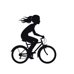 Obraz premium Bicycle riding girl with relaxed expression in minimalist style, freedom