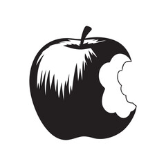Bitten Apple Silhouette Vector, Apple with Bite
