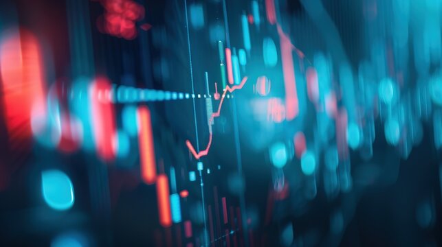 Close-up of a downward arrow graph on a digital screen with financial charts, symbolizing an earnings miss, financial decline, and market analysis concepts.