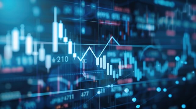 Close-up of a downward arrow graph on a digital screen with financial charts, symbolizing an earnings miss, financial decline, and market analysis concepts.