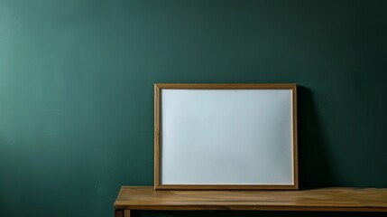 A Thin Wooden Frame on a Dark Green Wall with a White Interior