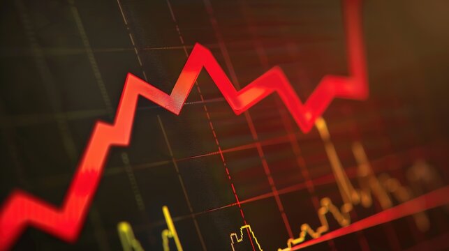 Close-up of a downward arrow graph on a digital screen with financial charts, symbolizing an earnings miss, financial decline, and market analysis concepts.
