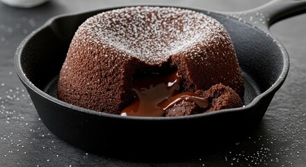 Chocolate Lava Cake with Molten Center in Cast Iron Skillet