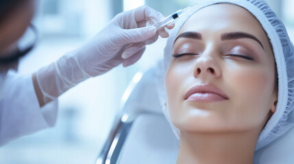 Naklejka premium Woman receiving cosmetic injection treatment in a clinical setting