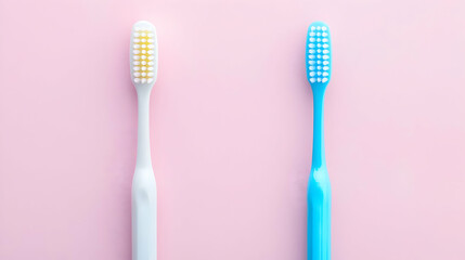 Two Toothbrushes White And Blue On A Pink Background Dental Hygiene Concept