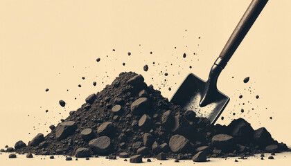 Shovel digging into soil, vintage industrial symbolism