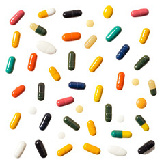 Colorful capsules falling freely a vibrant medication shower