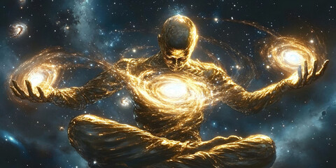 Cosmic Being: A Golden God in Space