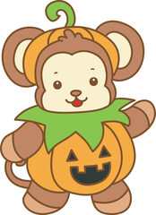Cute Monkey Halloween vector icon. Funny baby Monkey animal series Halloween illustration.