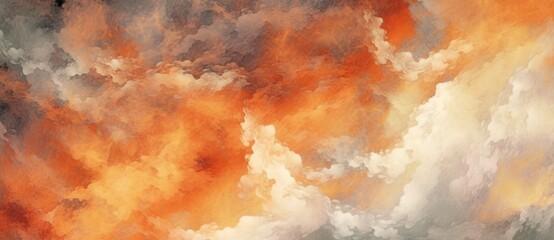 Abstract Cloudscape Painting with Warm Orange and Yellow Hues