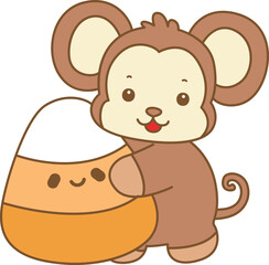Cute Monkey Halloween vector icon. Funny baby Monkey animal series Halloween illustration.