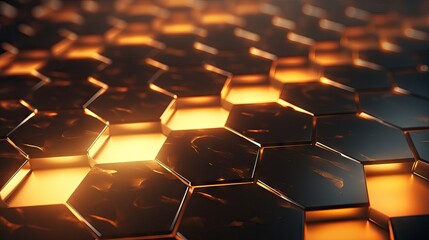 Fototapeta premium Abstract Honeycomb Pattern with Glowing Orange and Black Tiles