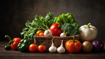 vegetables on a wooden table