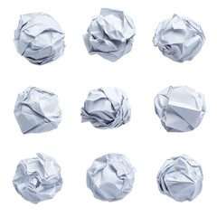 Nine crumpled paper balls a collection of messy textures