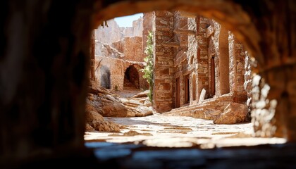 Explore the breathtaking beauty of canyon architecture bathed in sunlight Dappled sunlight playing across layered canyon walls, accentuating textures reveals the magnificent intricacies of ancient