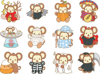 Cute Monkey Halloween vector icon. Funny baby Monkey animal series Halloween illustration.