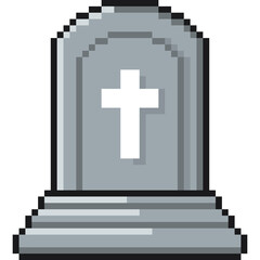 Obraz premium Tombstone pixel art. 8 bit graveyard. Cross on Tombstone