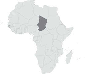 Detailed national location map of CHAD within the great continent of Africa