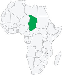 Detailed national location map of CHAD within the great continent of Africa