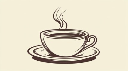 Fototapeta premium Steaming hot coffee cup on saucer, vintage style illustration.