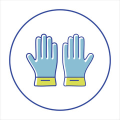 A pair of light-blue gloves with yellow cuffs, encircled