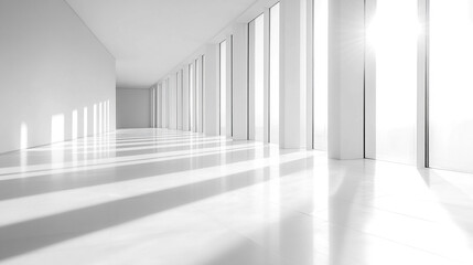 Obraz premium A large, empty room with white walls and white flooring