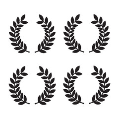 Obraz premium A set of gold laurel wreaths, decorative symbols of victory, with olive branches and wheat leaves, designed as a trophy or award icon in a circular pattern