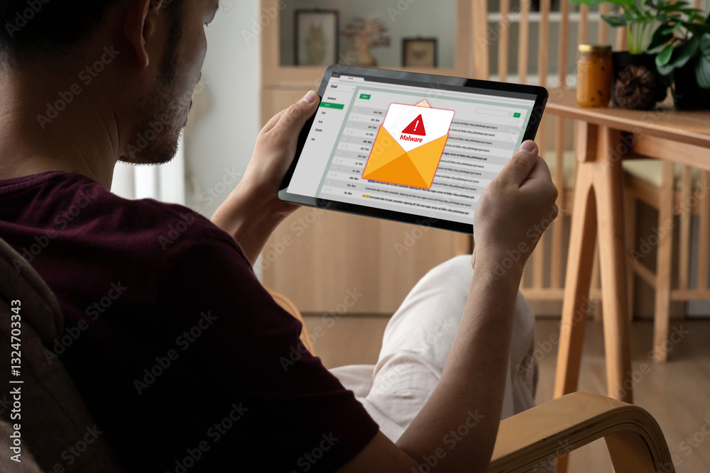 Poster cyber attacking concept. malware alert showing on computer screen display scam and threat detection 