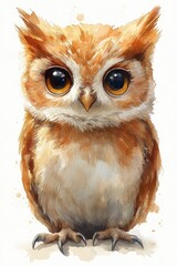 Naklejka premium Adorable Baby Owl Watercolor Illustration for Childrens Nursery Art Playful Cute Theme