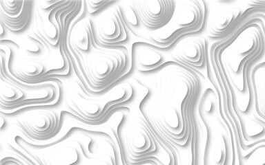Abstract 3d wavy line paper cut white background. Topographic canyon geometric map relief texture with curved layers and shadow.	