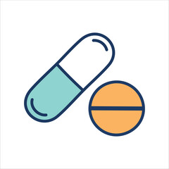 Capsule and tablet illustration.  Medical icon