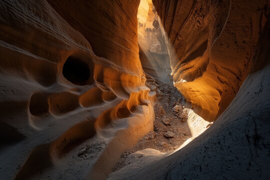 Explore the mesmerizing allure of rock formations sculpted by time and nature's artistry Witness surreal erosion patterns on rock formations, where wind and water have carved intricate designs - Powered by Adobe