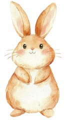 Fototapeta premium Adorable Chubby Bunny in Watercolor Simple Line Drawing with Minimalist Happy Elongated Shapes