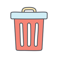 Cartoon illustration of a red trash can with a handle