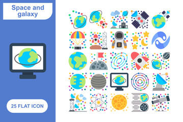 Space and Galaxy Flat Icons Set, Collection of 25 Space and Galaxy Flat Icons Set - 25 Vector Icons for Astronomy, Planets, Stars, Space Exploration & Science