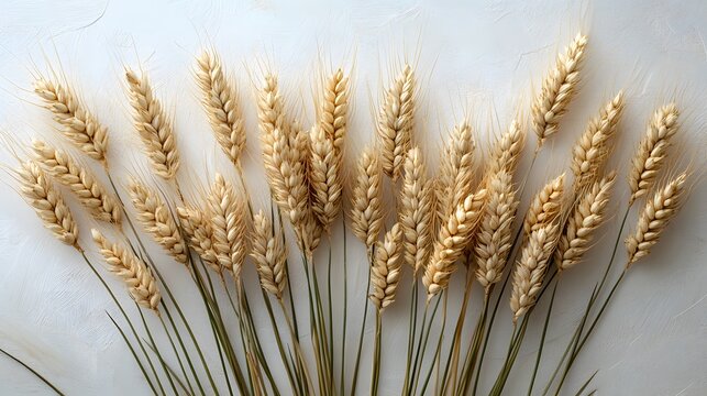 Artful Display of Hulled Einkorn Wheat Grains on Minimalistic White Backdrop - Detailed Close-Up Celebration of Natural Grains